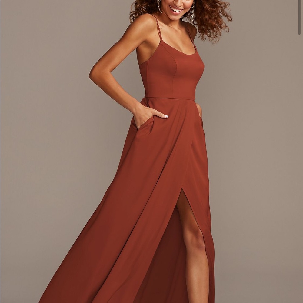 Crepe-Back Satin Spaghetti Strap Bridesmaid Dress Cinnamon